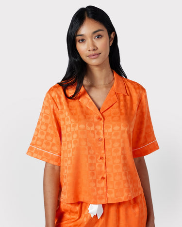 Satin Jacquard Palm Short Sleeve Pyjama Set